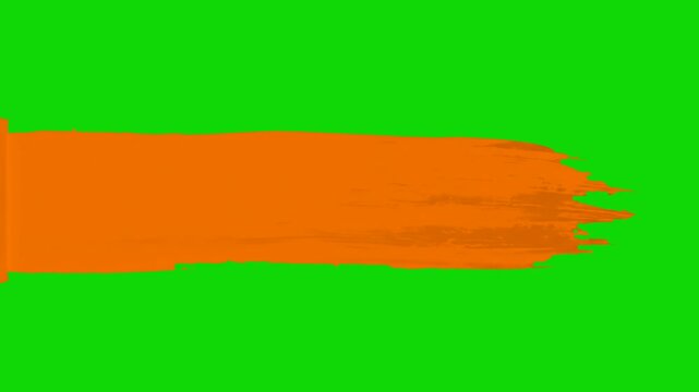 A thick orange brush stroke appears from the left and paints across a vibrant green screen background. Designed for easy color keying, this animated element is perfect for customized video transitions