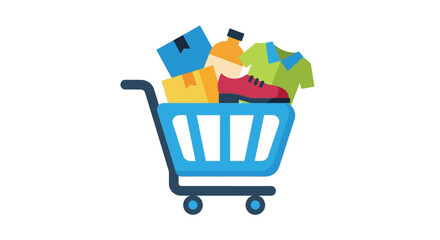 shopping cart icon filled with colorful merchandise © MDAUAL