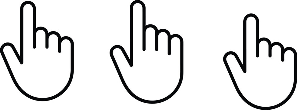 Set of black outline pointing hand cursor icons for web interface and touch interactionSet of black outline pointing hand cursor icons for web interface and touch interaction