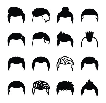 Minimalist Men's Hairstyle and Facial Hair Silhouette Icons Set for Professional Barber Branding