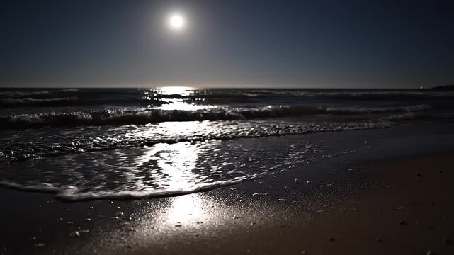 moonlight reflecting on ocean waves at beach