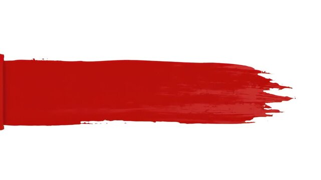 An animated thick red paint brush stroke reveals itself across the screen. The motion graphic is isolated on a clean white background, perfect for transitions or text lower thirds.