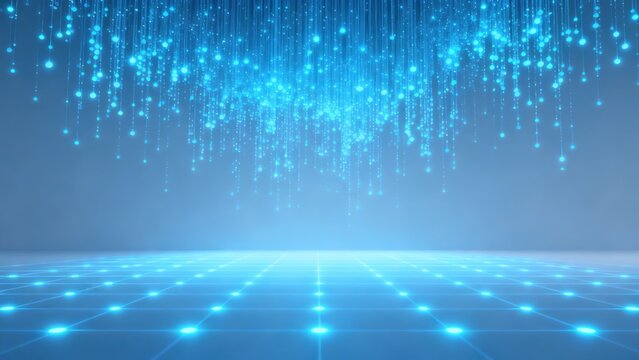 Blue glowing digital particles on grid