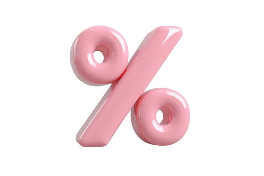 Pink glossy 3d percentage symbol floating, representing discount, sale, percentage rate, and financial concept with transparent background