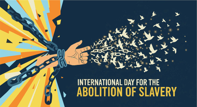 Breaking free hand abolition slavery colorful illustration for human rights campaign