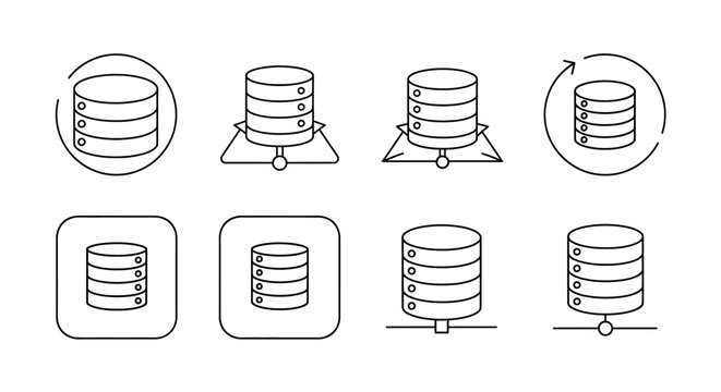 Set of database server icons with diverse network connection styles