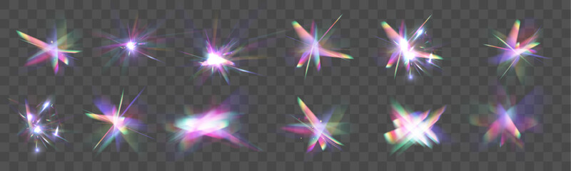 Holographic rainbow lights drift slowly. Crystal flare overlays brighten glossy dark surfaces. Soft prism reflections shimmer. © ANATOLII