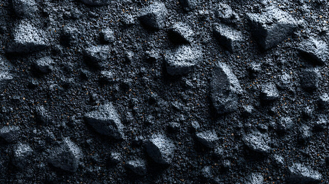 In the high-angle shot, a dark gray asphalt surface is shown with a thin, grainy texture that provides a uniform and neutral background, which is suitable for urban and industrial design themes, patte