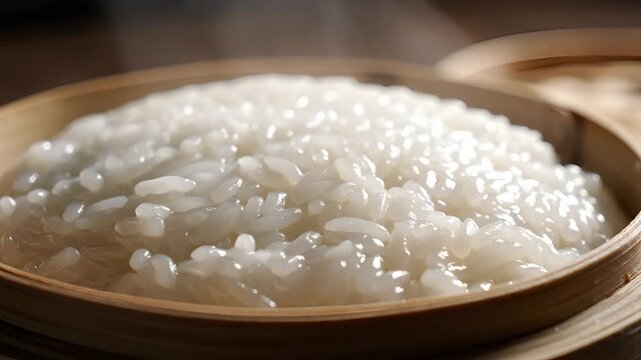 Closeup of Steaming Hot Bowl of Rice Porridge.