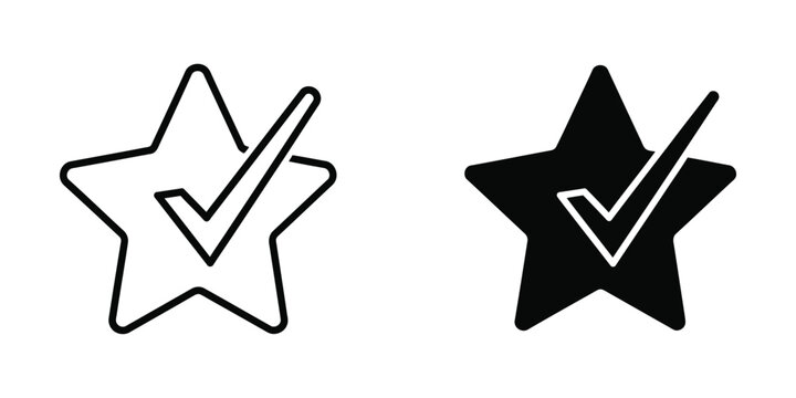 Black and white checkmark inside star icon design
