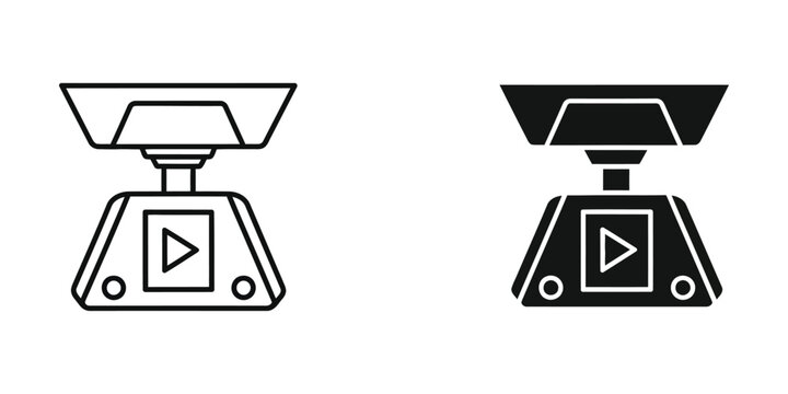 Play button icon on tripod camera symbol with active and inactive states