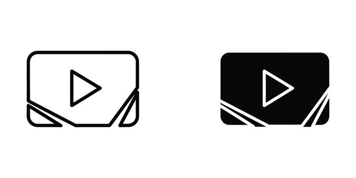 Modern play button icon on a black and white rectangular background