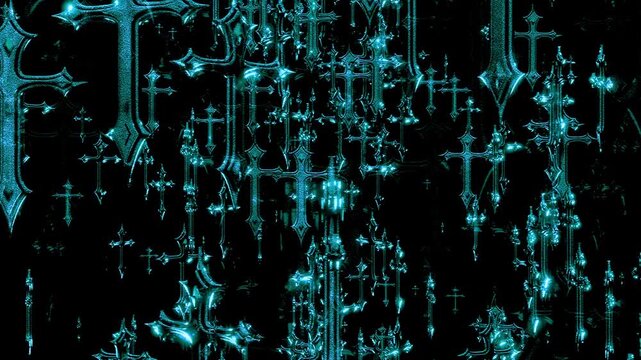 Cyber Cathedral Rain Glitch 4K VJ Loop