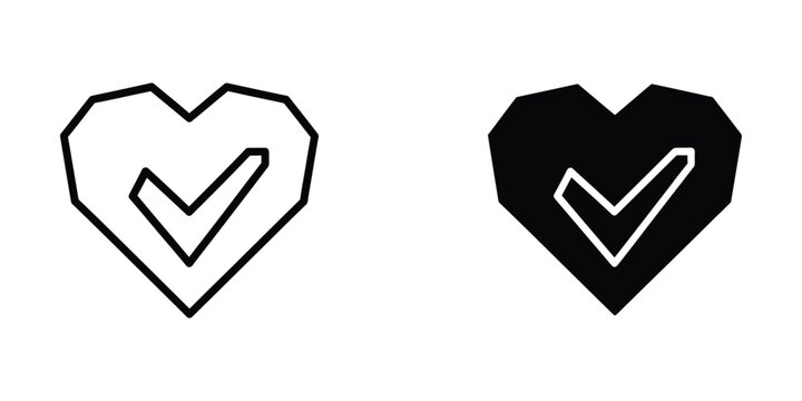 Black and white heart icon with checkmark inside