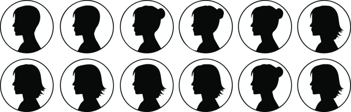 Women profile hairstyles in circular frames