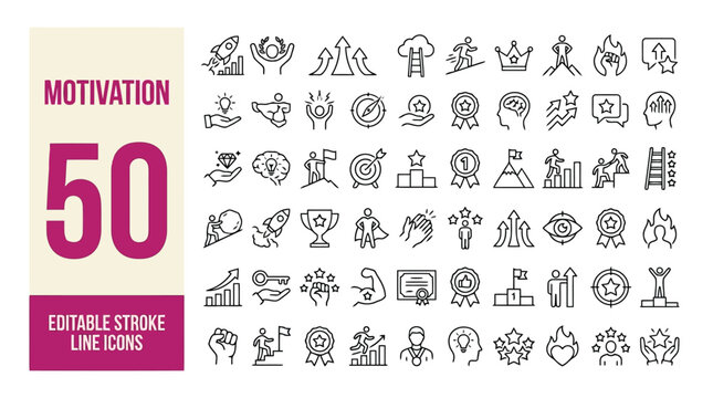 Motivation icon set. Editable line icons. Vector illustration.