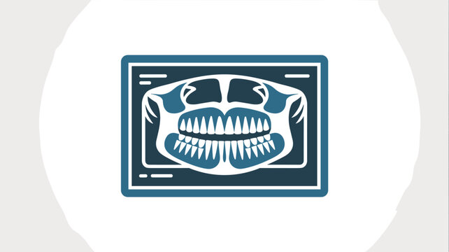 A detailed dental panoramic x-ray showing the complete human teeth and jaw structure is presented as a digital image on a clean neutral background with a simple frame.