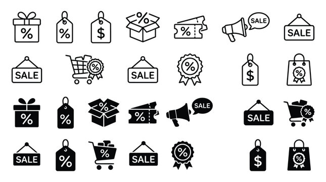 Discount icon set. Price tags and promotion symbol. Vector illustration.