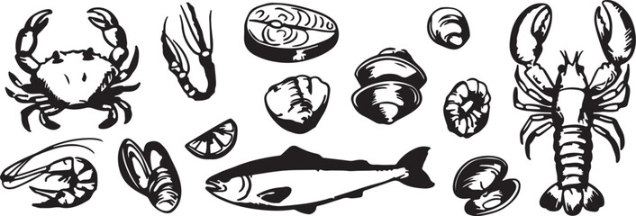 Bivalve and mollusk collection with mussel clam oyster scallop © Icon Stock