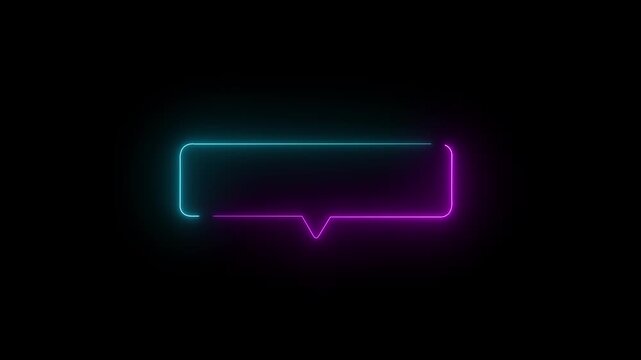 Cyan Neon box Speech Bubble Frame on Black Background chat message Neon box animation 