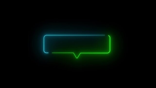 Cyan Neon box Speech Bubble Frame on Black Background chat message Neon box animation 