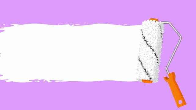 A clean white paint roller leaves a wide horizontal stroke across a solid light purple screen. This flat 2D vector animation element is designed for text reveals, creative transitions, and modern mark