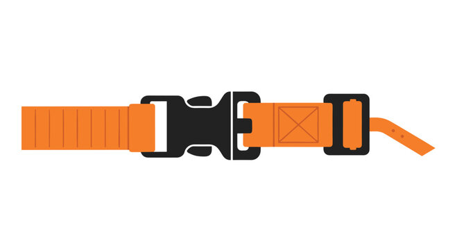 A bright orange synthetic webbing strap features a durable black plastic side release buckle and heavy duty reinforced stitching for secure fastening on white.