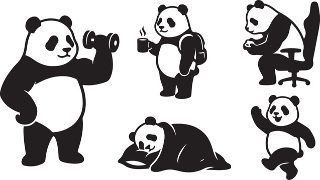 Panda Funny Lifestyle Bundle, Gym Panda, Coffee Panda, Gamer Panda, Sleeping Panda, Dancing Panda Collection