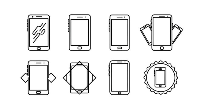Set of minimalist smartphone line icons for mobile app interface