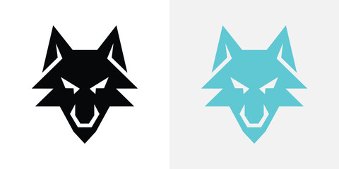 Black and teal wolf head geometric shapes, isolated on white background © Creative Tarek