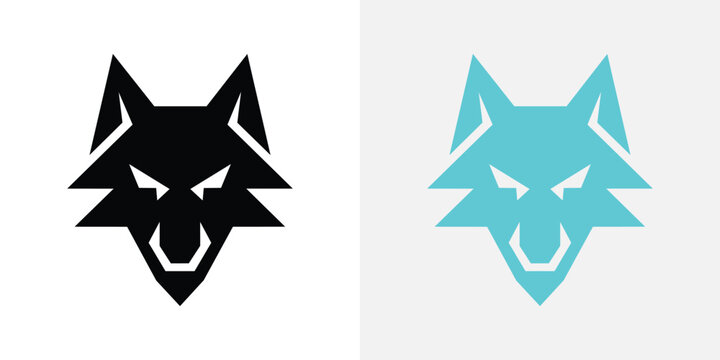 Black and teal wolf head geometric shapes, isolated on white background
