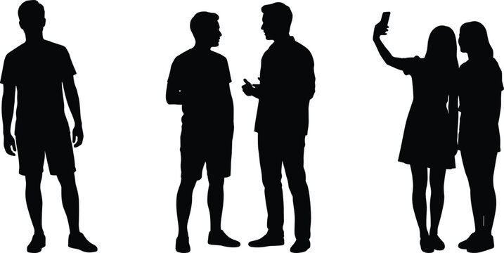 Silhouette of two people shaking hands and one waving with three figures in black handshake d