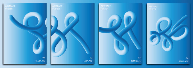 Set of three elegant blue floral swirl ornaments on light blue background © Sadman Art
