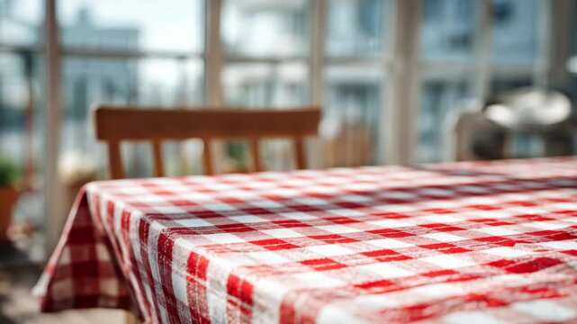 Table with red and white checkered tablecloth