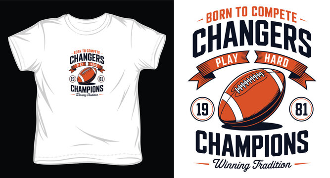 Vintage american football champion typography with ball illustration for apparel design.
