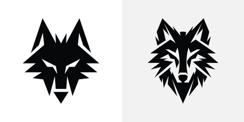 Black and white stylized wolf heads, geometric animal geometric wolf animal minimalist © Creative Tarek