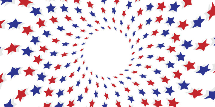American star twist pattern background. United States motif. Red, Blue and white color stars