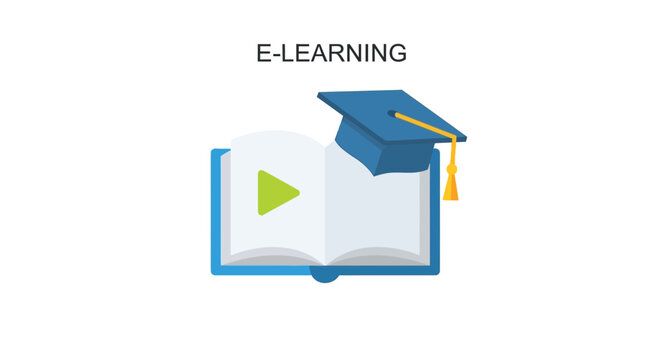 e learning icon with graduation cap and play button