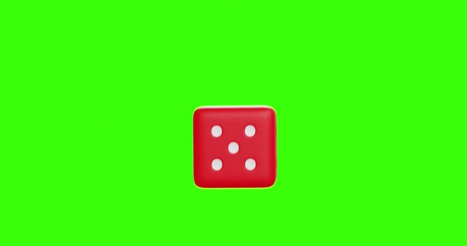 Set of dice on green monochrome background. 3d render video.