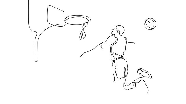 One Line Illustration Silhouette of a Basketball Player with Ball &ndash; Dynamic Sport Action