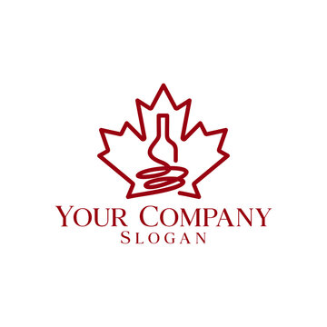 Maple Bottle Logo Design. Canadian wine Logo. Red Maple Leaf with Wine Bottle Vector