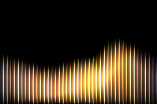 Abstract glowing golden light wave with vertical neon stripes and futuristic digital motion blur gradient background design