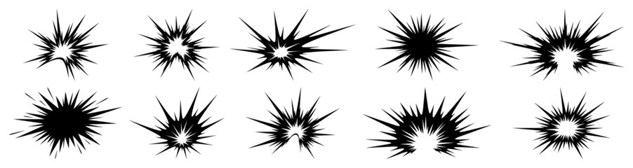 Explosion burst shapes and impact starburst elements for comic design © Katarzyna