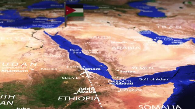 Flight From Antananarivo MADAGASCAR to Amman JORDAN with flag pins