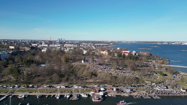 Drone View of Spring Festival Atmosphere at Kaivopuisto