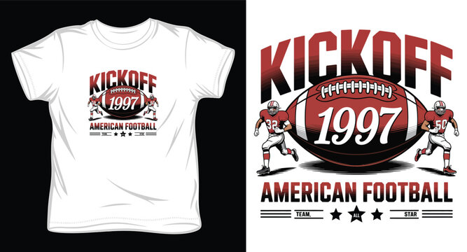 Kickoff 1997 american football graphic with running players and ball design.