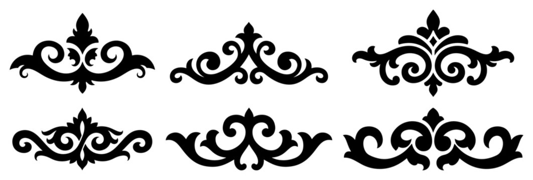 Decorative floral ornaments and vintage scrollwork vignettes for elegant design