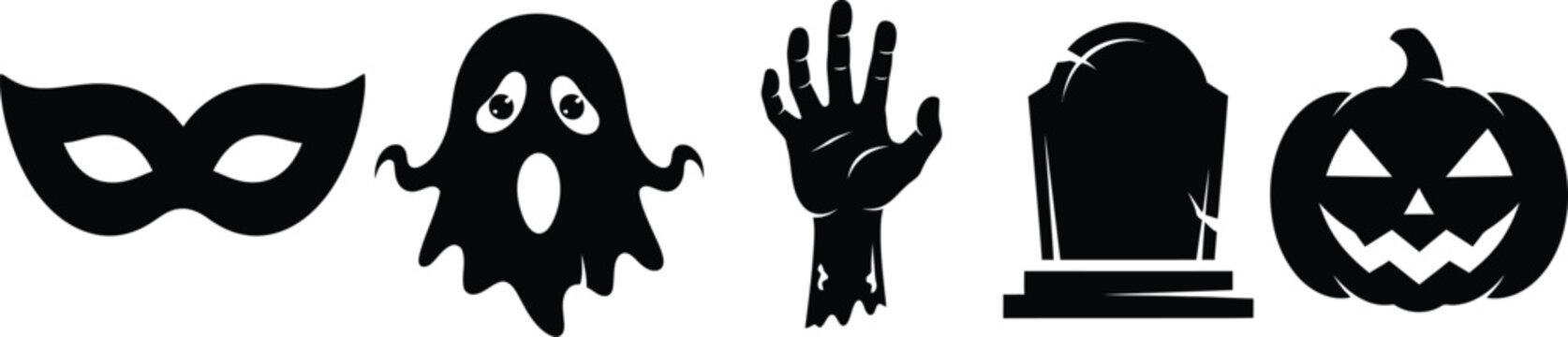 Halloween symbols and objects in black and white
