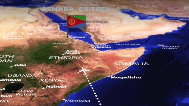 Flight From Antananarivo MADAGASCAR to Asmara ERITREA with flag pins