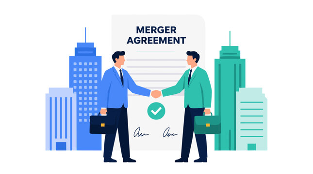Handshake Between Two Businessmen Over Merger Agreement.